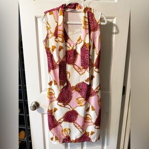 Hennes Collection Pink and Gold Stirrups and Tassel Print Dress with Neck Tie